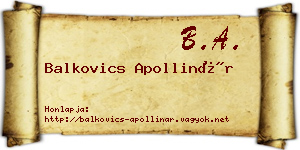 Balkovics Apollinár névjegykártya